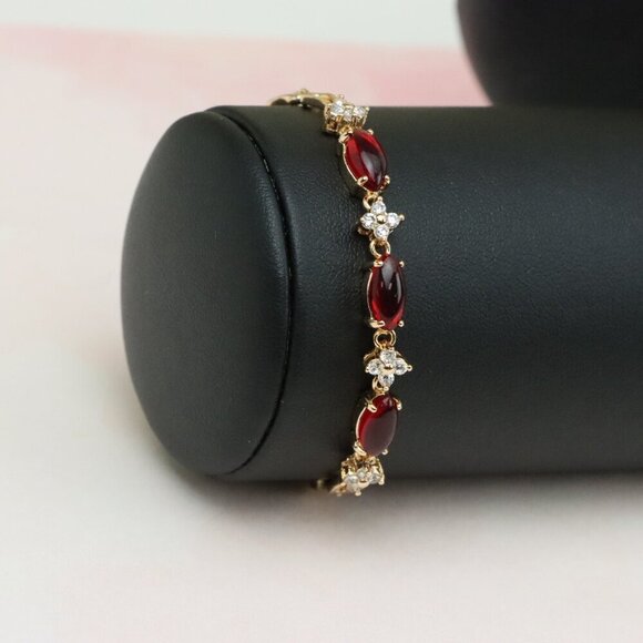 Rose Gold Bracelet with Red and White Stones, XPBL0686 - Picture 9 of 12